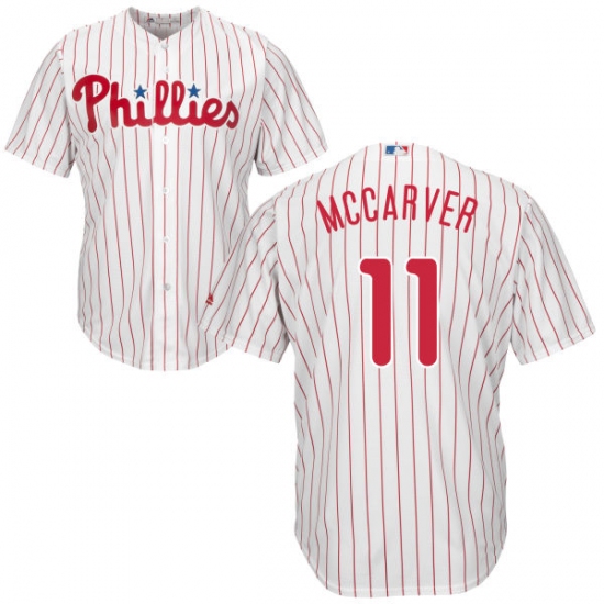 Youth Majestic Philadelphia Phillies 11 Tim McCarver Authentic White/Red Strip Home Cool Base MLB Jersey