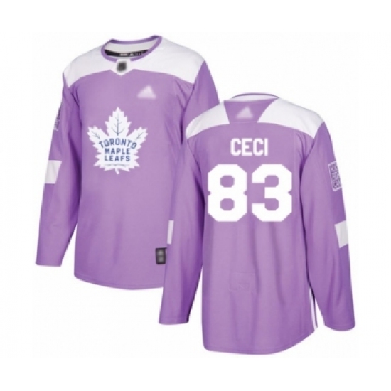 Men's Toronto Maple Leafs 83 Cody Ceci Authentic Purple Fights Cancer Practice Hockey Jersey