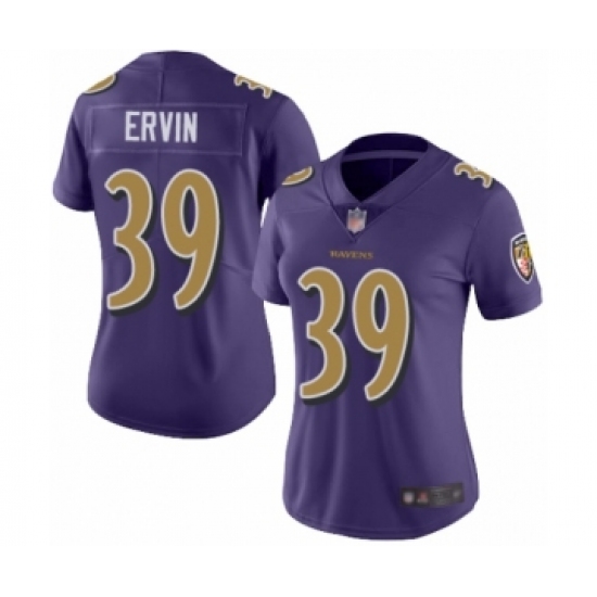 Women's Baltimore Ravens 39 Tyler Ervin Limited Purple Rush Vapor Untouchable Football Jersey