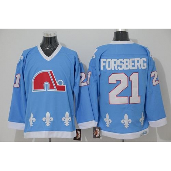 Nordiques 21 Peter Forsberg Light Blue CCM Throwback Stitched NHL Jersey