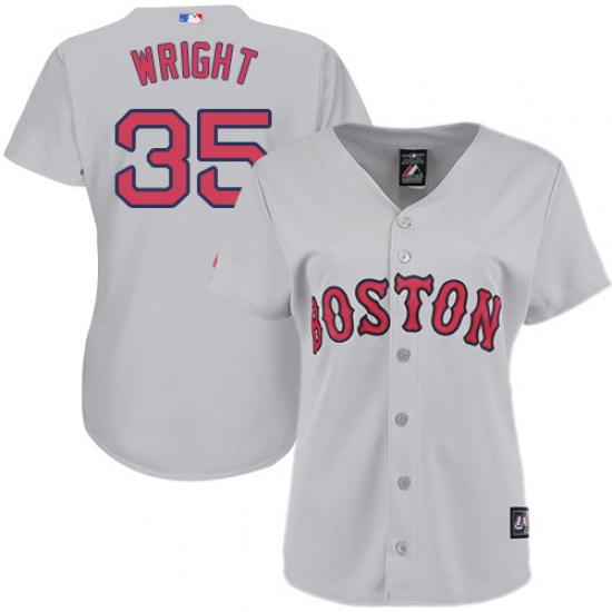 Women's Majestic Boston Red Sox 35 Steven Wright Authentic Grey Road MLB Jersey