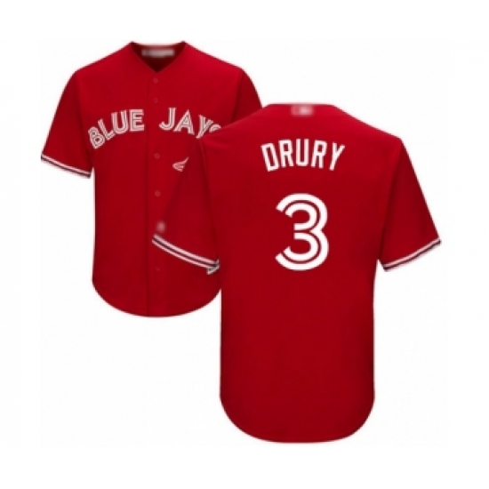 Youth Toronto Blue Jays 3 Brandon Drury Authentic Scarlet Alternate Baseball Player Jersey