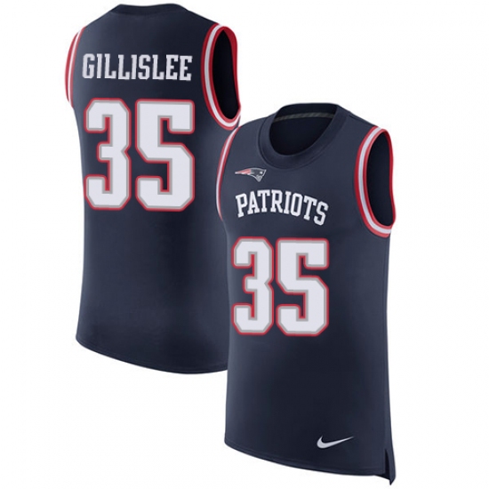 Men's Nike New England Patriots 35 Mike Gillislee Limited Navy Blue Rush Player Name & Number Tank Top NFL Jersey