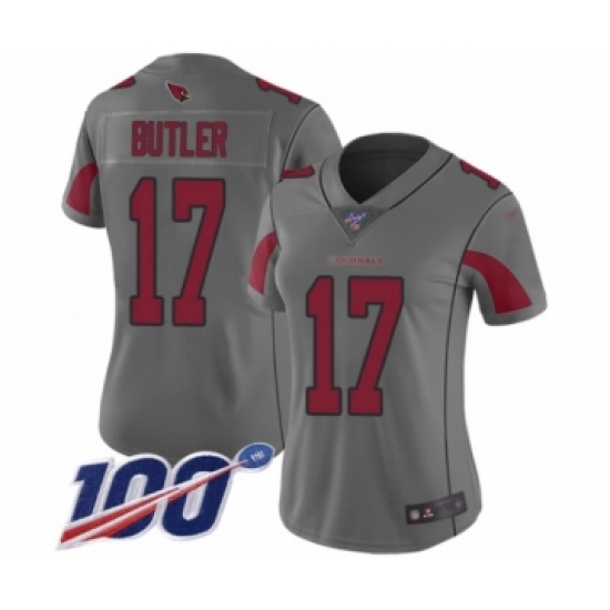 Women's Arizona Cardinals 17 Hakeem Butler Limited Silver Inverted Legend 100th Season Football Jersey