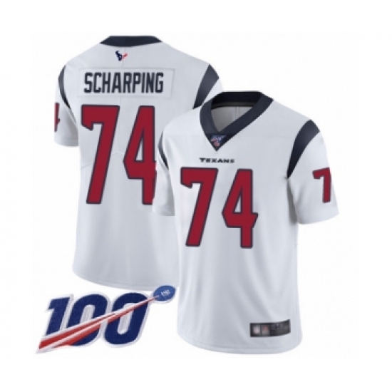 Men's Houston Texans 74 Max Scharping White Vapor Untouchable Limited Player 100th Season Football Jersey