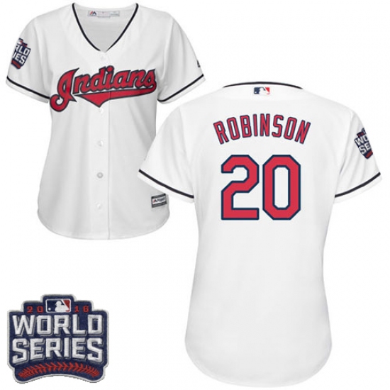 Women's Majestic Cleveland Indians 20 Eddie Robinson Authentic White Home 2016 World Series Bound Cool Base MLB Jersey