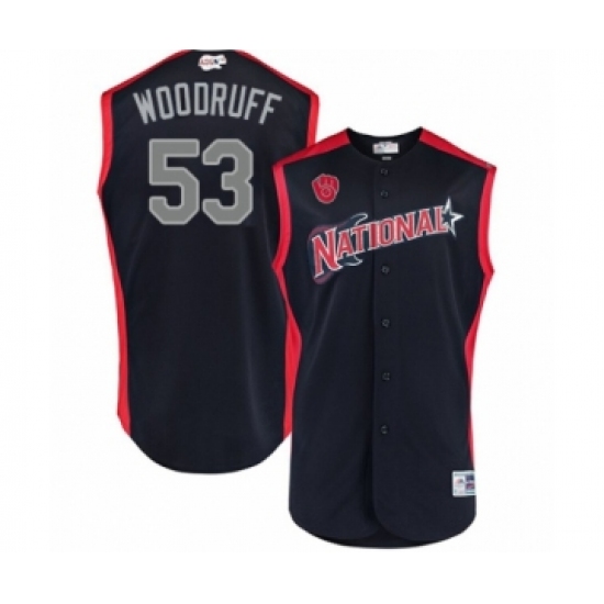 Youth Milwaukee Brewers 53 Brandon Woodruff Authentic Navy Blue National League 2019 Baseball All-Star Jersey