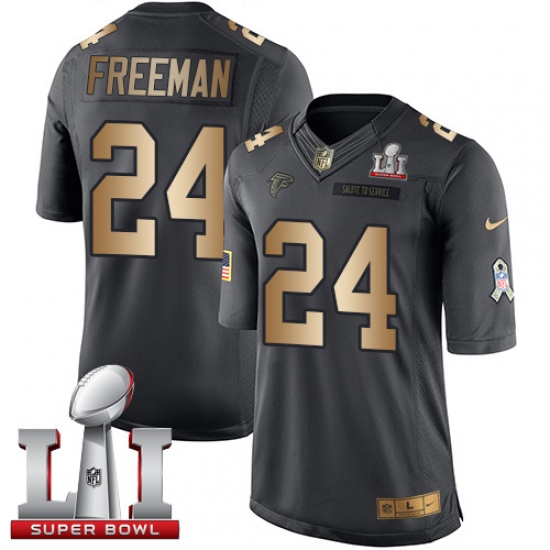 Youth Nike Atlanta Falcons 24 Devonta Freeman Limited Black/Gold Salute to Service Super Bowl LI 51 NFL Jersey