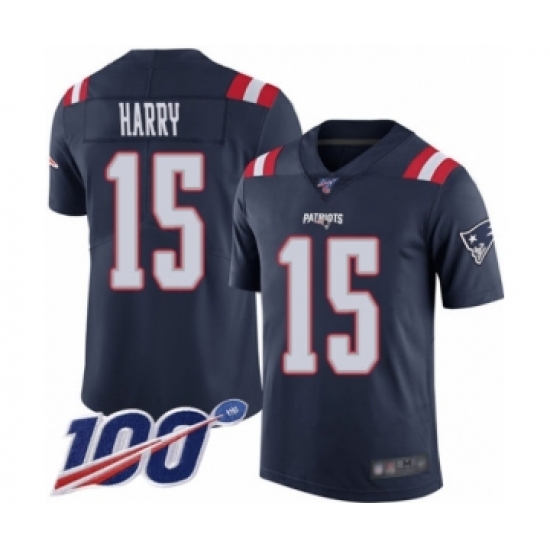 Men's New England Patriots 15 NKeal Harry Limited Navy Blue Rush Vapor Untouchable 100th Season Football Jersey