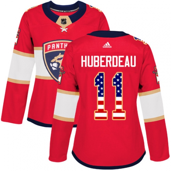 Women's Adidas Florida Panthers 11 Jonathan Huberdeau Authentic Red USA Flag Fashion NHL Jersey