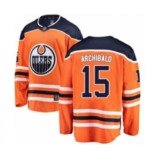 Men's Edmonton Oilers 15 Josh Archibald Authentic Orange Home Fanatics Branded Breakaway Hockey Jersey