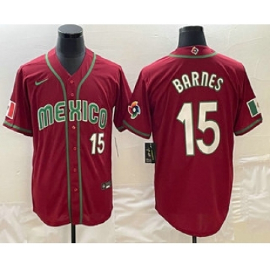 Men's Mexico Baseball 15 Austin Barnes Number 2023 Red White World Classic Stitched Jersey