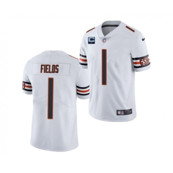 Men's Chicago Bears 2022 1 Justin Fields White With 1-star C Patch Vapor Untouchable Limited Stitched Jersey