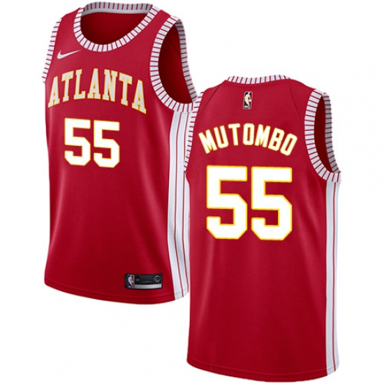 Women's Nike Atlanta Hawks 55 Dikembe Mutombo Authentic Red NBA Jersey Statement Edition