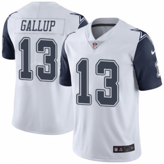 Men's Nike Dallas Cowboys 13 Michael Gallup Limited White Rush Vapor Untouchable NFL Jersey