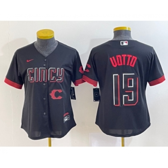 Women's Cincinnati Reds 19 Joey Votto Black 2023 City Connect Cool Base Stitched Jersey1
