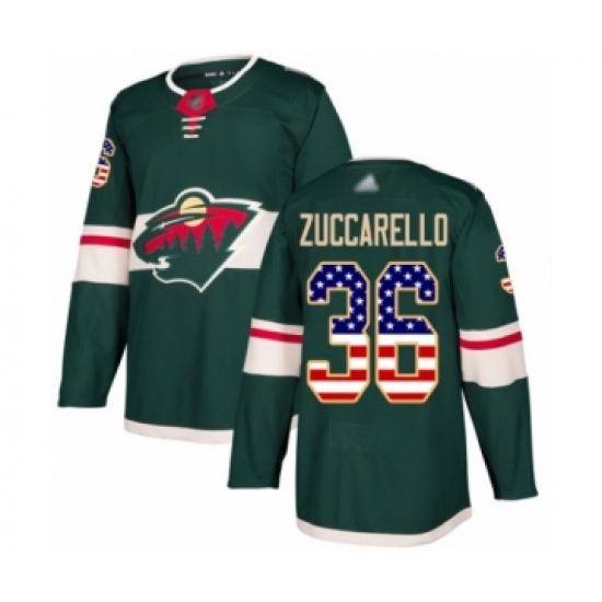 Youth Minnesota Wild 36 Mats Zuccarello Authentic Green USA Flag Fashion Hockey Jersey