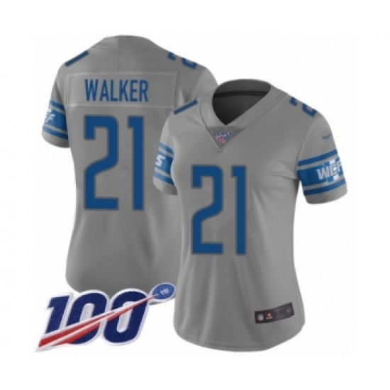 Women's Detroit Lions 21 Tracy Walker Limited Gray Inverted Legend 100th Season Football Jersey