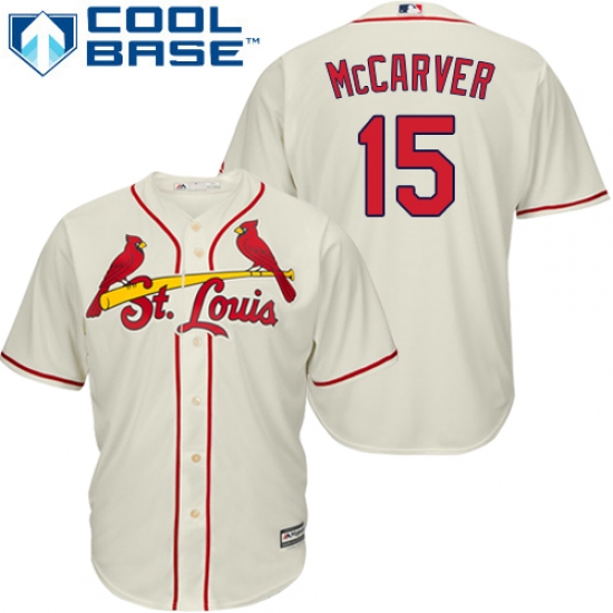 Youth Majestic St. Louis Cardinals 15 Tim McCarver Authentic Cream Alternate Cool Base MLB Jersey
