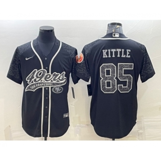Men's San Francisco 49ers 85 George Kittle Black Reflective With Patch Cool Base Stitched Baseball Jersey