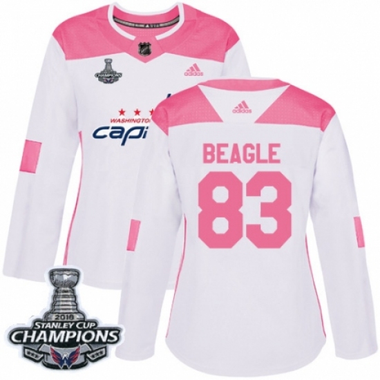 Women's Adidas Washington Capitals 83 Jay Beagle Authentic White Pink Fashion 2018 Stanley Cup Final Champions NHL Jersey