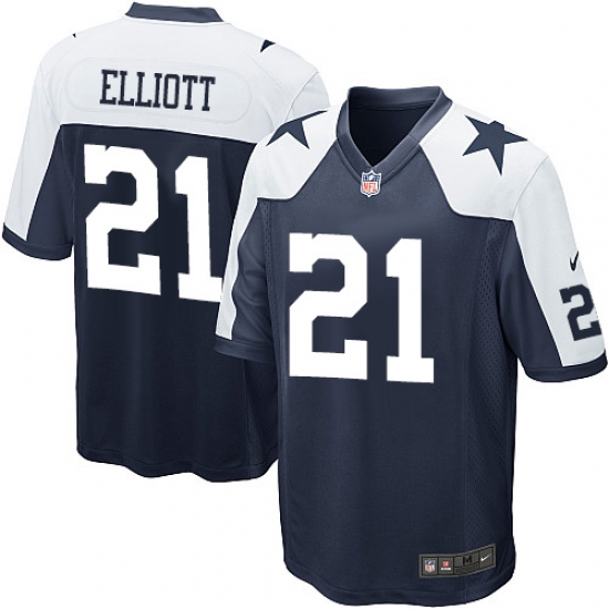 Men's Nike Dallas Cowboys 21 Ezekiel Elliott Game Navy Blue Throwback Alternate NFL Jersey