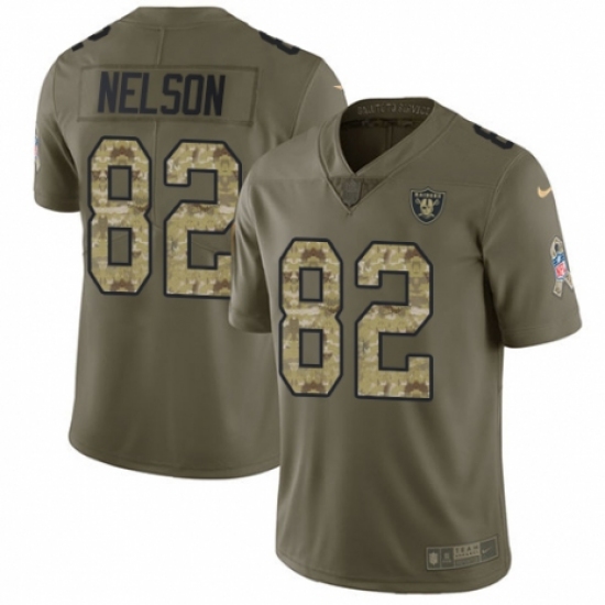 Men's Nike Oakland Raiders 82 Jordy Nelson Limited Olive/Camo 2017 Salute to Service NFL Jersey