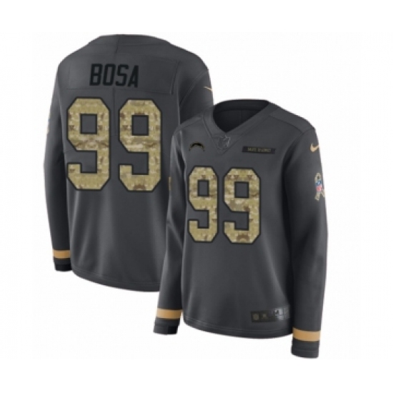 Women's Nike Los Angeles Chargers 99 Joey Bosa Limited Black Salute to Service Therma Long Sleeve NFL Jersey