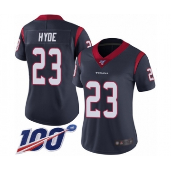 Women's Houston Texans 23 Carlos Hyde Navy Blue Team Color Vapor Untouchable Limited Player 100th Season Football Jersey
