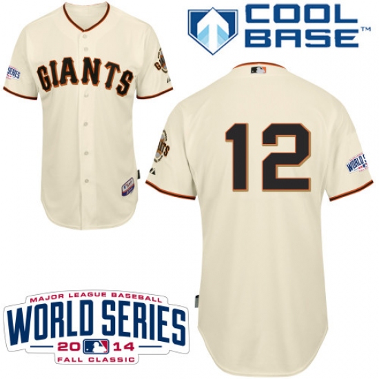 Youth Majestic San Francisco Giants 12 Joe Panik Authentic Cream Home Cool Base w/2014 World Series Patch MLB Jersey