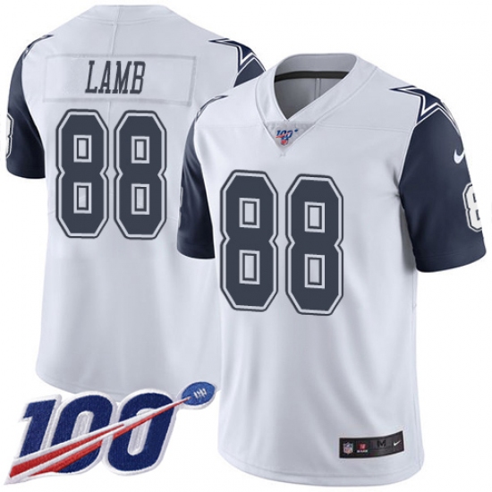 Men's Dallas Cowboys 88 CeeDee Lamb White Stitched Limited Rush 100th Season Jersey