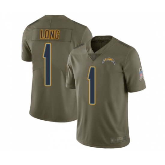 Men's Los Angeles Chargers 1 Ty Long Limited Olive 2017 Salute to Service Football Jersey