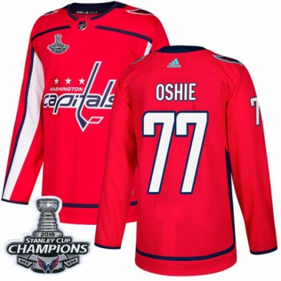 Youth Adidas Washington Capitals 77 T.J. Oshie Authentic Red Home 2018 Stanley Cup Final Champions NHL Jersey