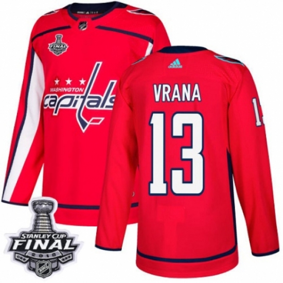 Men's Adidas Washington Capitals 13 Jakub Vrana Premier Red Home 2018 Stanley Cup Final NHL Jersey