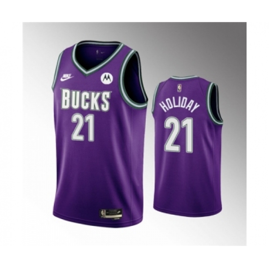 Men's Milwaukee Bucks 21 Jrue Holiday 2022-23 Purple Classic Edition Swingman Stitched Basketball Jersey