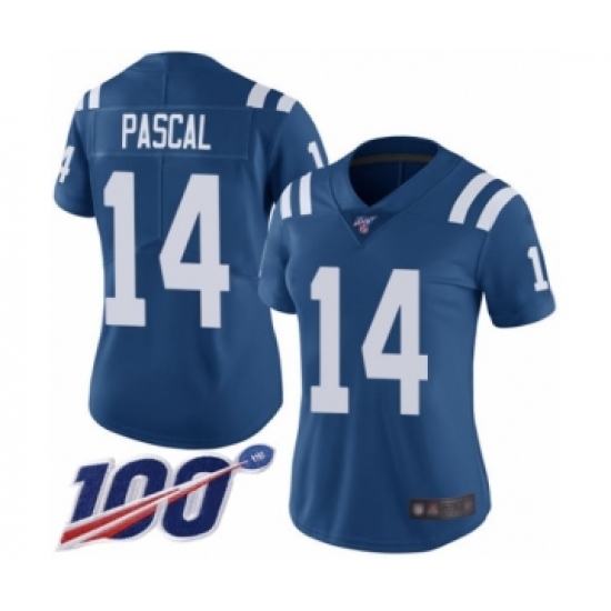 Women's Indianapolis Colts 14 Zach Pascal Royal Blue Team Color Vapor Untouchable Limited Player 100th Season Football Jersey