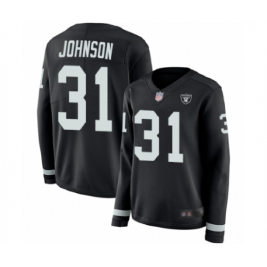 Women's Oakland Raiders 31 Isaiah Johnson Limited Black Therma Long Sleeve Football Jersey