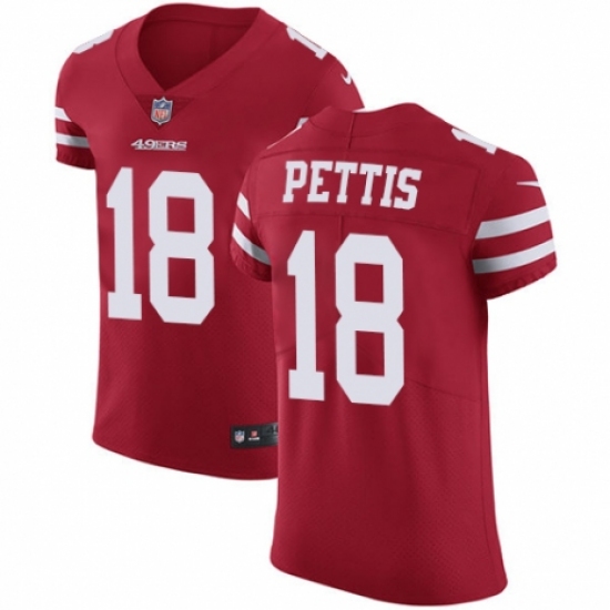 Men's Nike San Francisco 49ers 18 Dante Pettis Red Team Color Vapor Untouchable Elite Player NFL Jersey