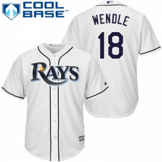 Youth Majestic Tampa Bay Rays 18 Joey Wendle Replica White Home Cool Base MLB Jersey