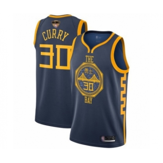 Youth Golden State Warriors 30 Stephen Curry Swingman Navy Blue Basketball 2019 Basketball Finals Bound Jersey - City Edition