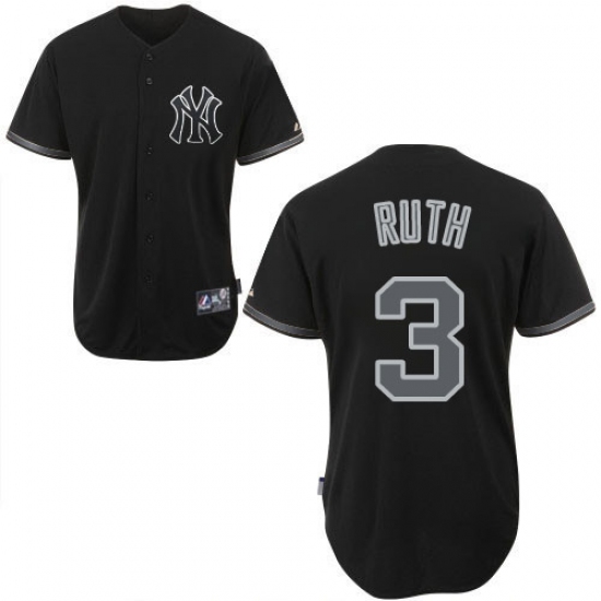 Men's Majestic New York Yankees 3 Babe Ruth Authentic Black Fashion MLB Jersey