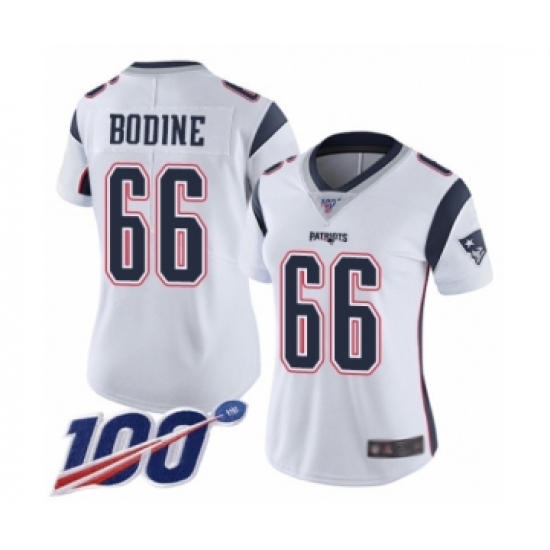 Women's New England Patriots 66 Russell Bodine White Vapor Untouchable Limited Player 100th Season Football Jersey