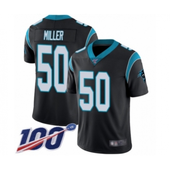 Men's Carolina Panthers 50 Christian Miller Black Team Color Vapor Untouchable Limited Player 100th Season Football Jersey