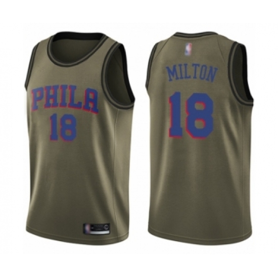 Men's Philadelphia 76ers 18 Shake Milton Swingman Green Salute to Service Basketball Jersey