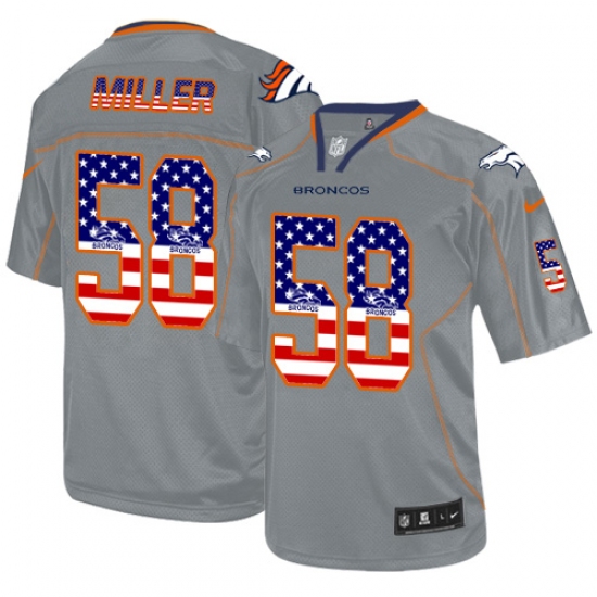 Men's Nike Denver Broncos 58 Von Miller Elite Grey USA Flag Fashion NFL Jersey