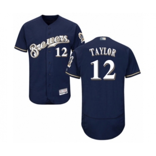 Men's Milwaukee Brewers 12 Tyrone Taylor Navy Blue Alternate Flex Base Authentic Collection Baseball Player Jersey