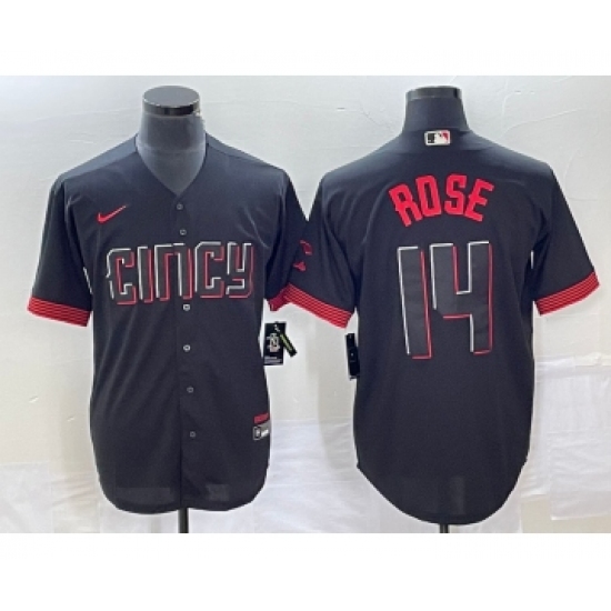 Men's Cincinnati Reds 14 Pete Rose Black 2023 City Connect Cool Base Stitched Jersey