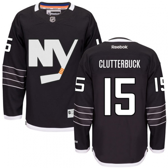 Men's Reebok New York Islanders 15 Cal Clutterbuck Authentic Black Third NHL Jersey