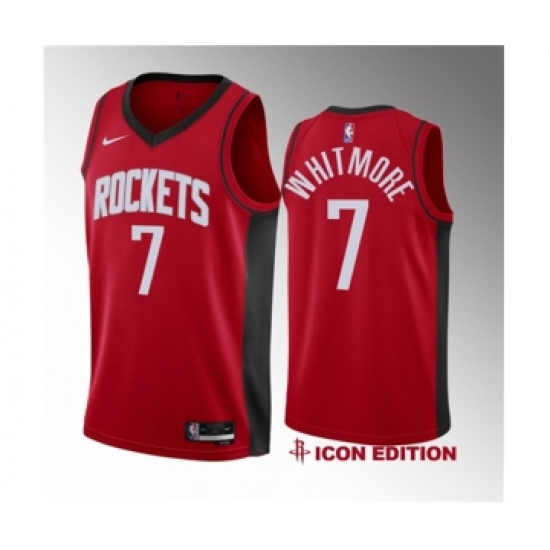 Men's Houston Rockets 7 Cam Whitmore Red 2023 Draft Icon Edition Stitched Basketball Jersey