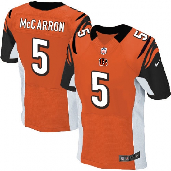 Men's Nike Cincinnati Bengals 5 AJ McCarron Elite Orange Alternate NFL Jersey